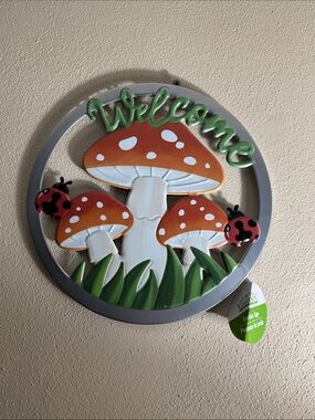 Mushroom Welcome Metal Sign Garden Outdoors